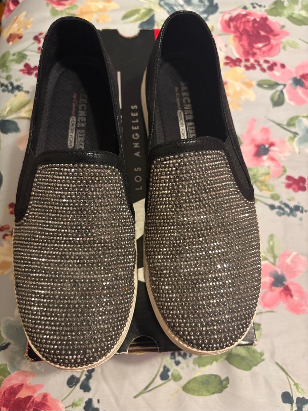 Skechers Black Slip-On Rhinestone Casual Sneakers